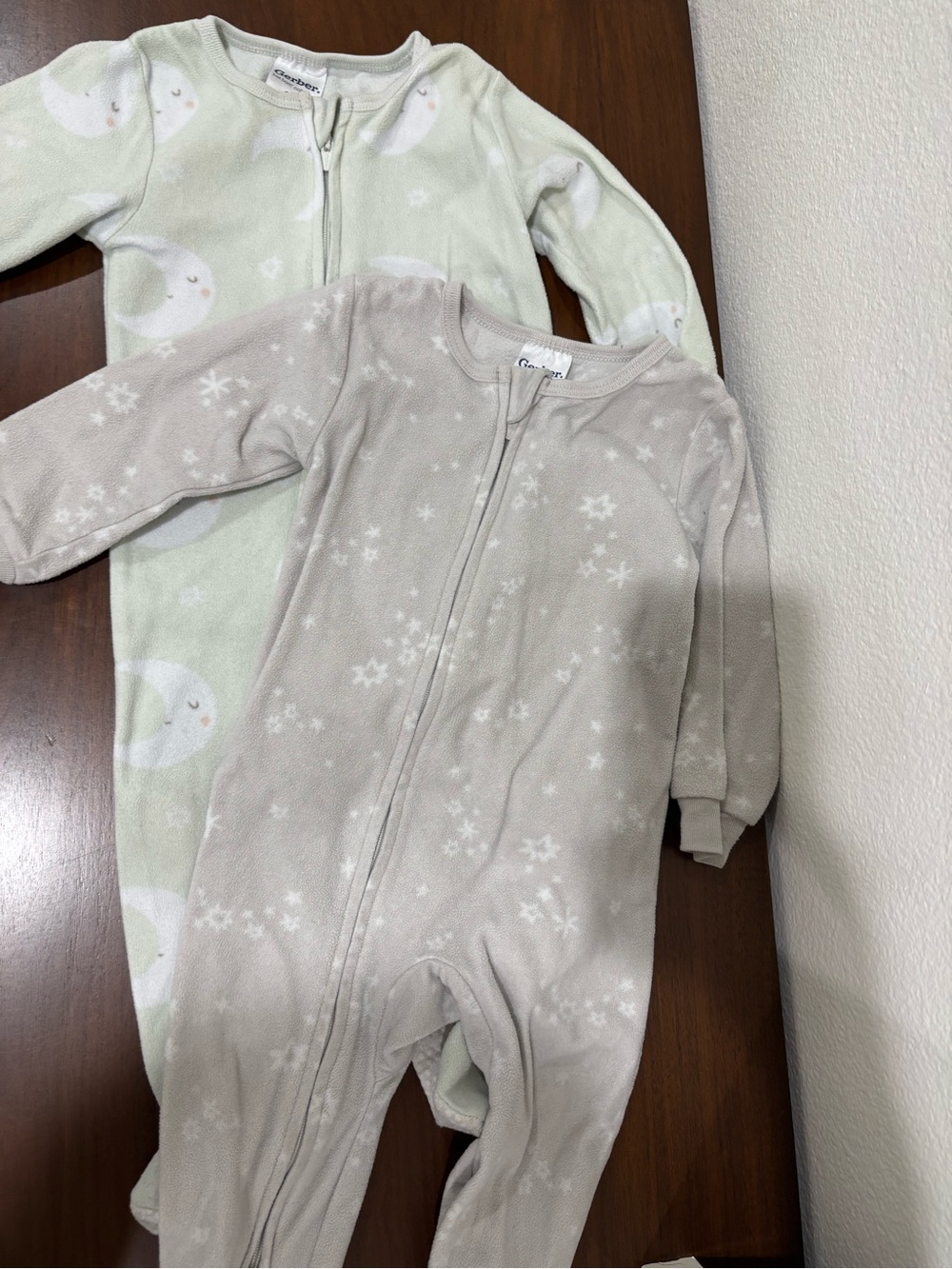 Gerber Mint & Light Gray Moon and Snowflake Zip Footies